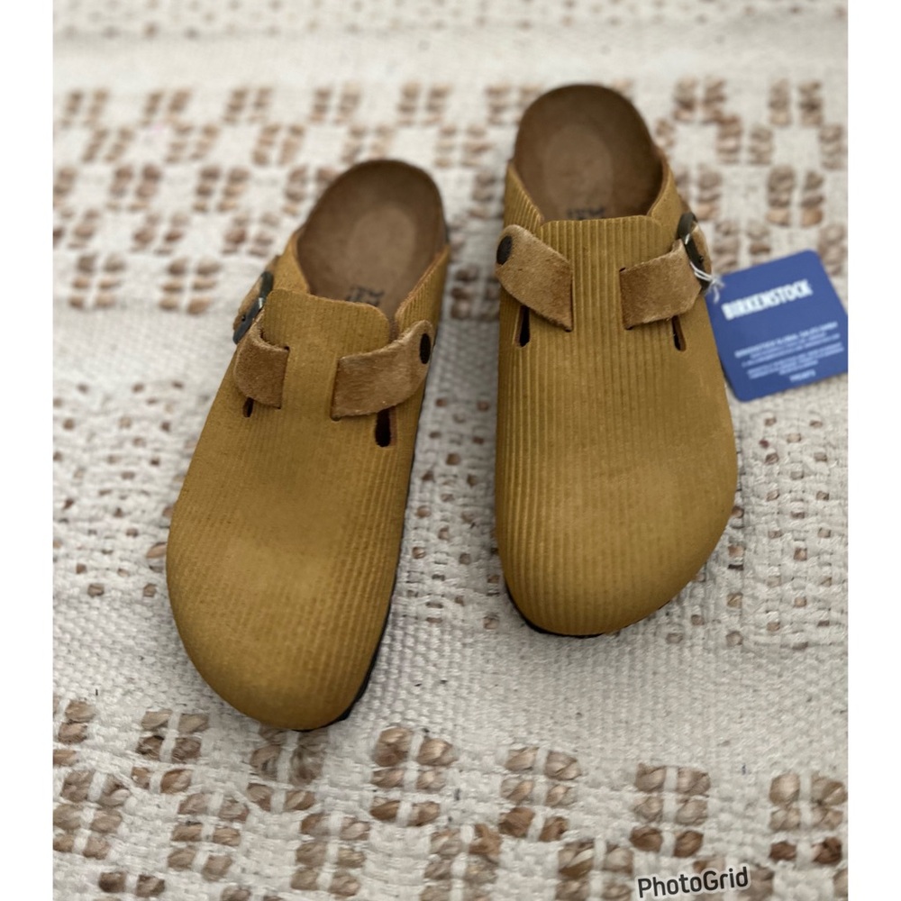 NIB Anthropologie Birkenstocks Boston Embossed Corduroy Cork Brown Clog - Picture 6 of 7